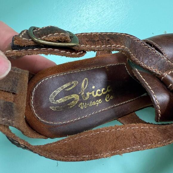 Vintage Y2K Brown leather block heel platform sandals with buckles - Size 9 - Picture 6 of 8